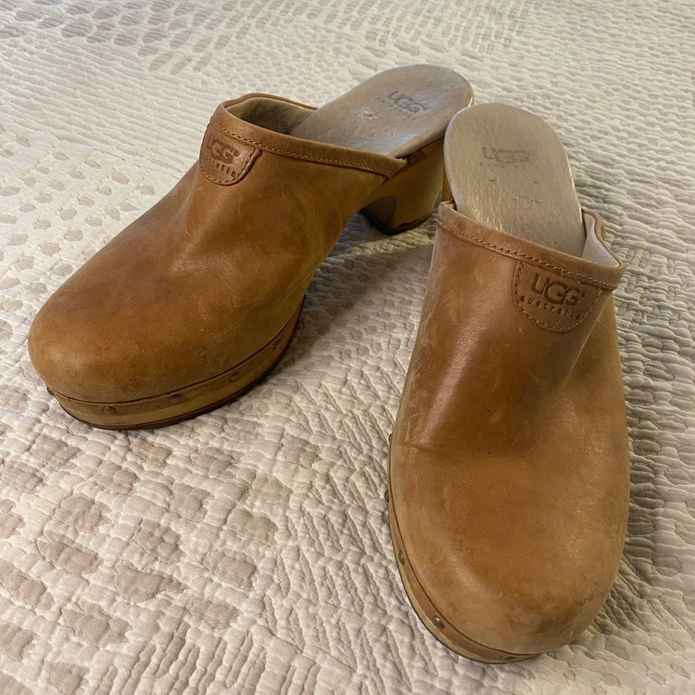 UGG Tan Leather Clogs